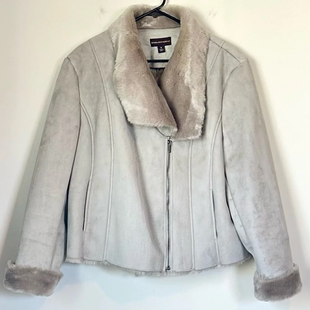 Dana Buchman Women's Gray Faux Suede Fur Jacket - Size: Extra Large